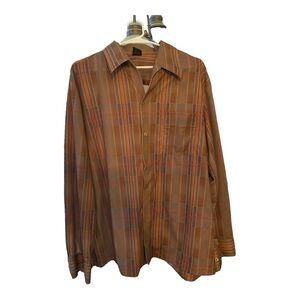 Joel California Vintage Polyester 70s Brown Plaid Long Sleeve Size XL Shirt